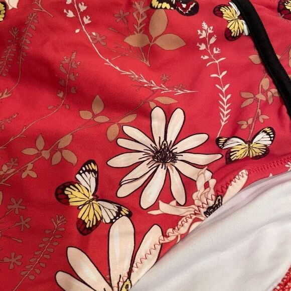 Cupshe Womens High Waist Bikini Bottom XXL Pink Black Floral Moderate Coverage - Picture 6 of 6